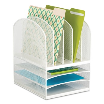 DESK ACCESSORIES AND OFFICE ORGANIZERS | Safco 3266WH 11.5 in. x 9.5 in. x 13 in. Letter Size Files Onyx Mesh Desk Organizer with Five Vertical and Three Horizontal Sections - White