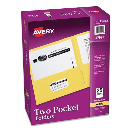 Just Launched | Avery 47992 40 Sheet Capacity 11 in. x 8.5 in. Two-Pocket Folder - Yellow (25/Box) image number 0