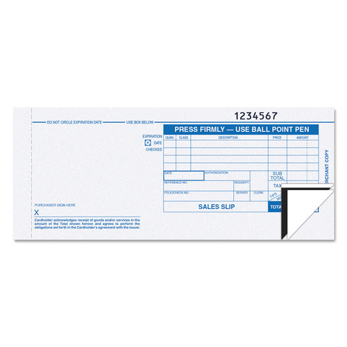 Back to School Sale | TOPS 38538 7.78 x 3.25 Three-Part Carbonless Credit Card Sales Slip (100/Pack) image number 0
